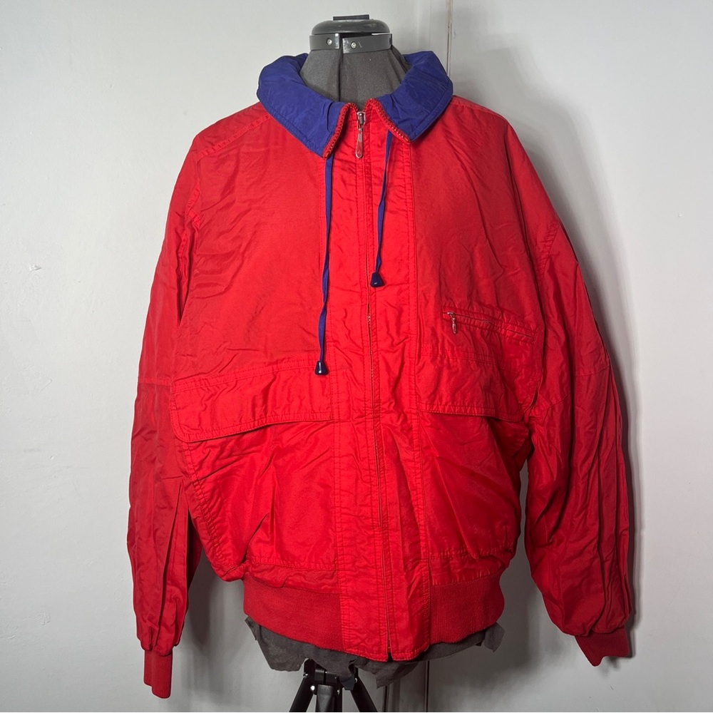 vtg pacific trail jacket charger seattle man sz XL barrier cloth Red Blue Hood